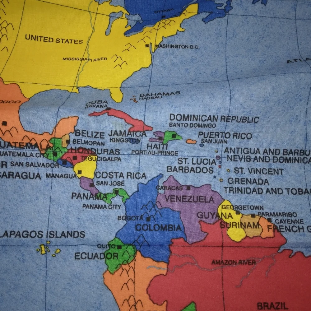 FABRIC Vintage Fabric Map Panel c. 1998, some of these countries don't e…
